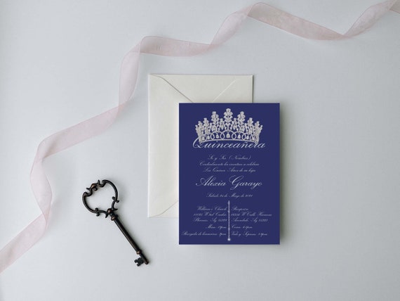 Blue Quinceanera Invitation, Blue and Sliver, Blue Quince Invitation, Blue with Silver Crown, Blue Invitation, #XV321 Il_570xn