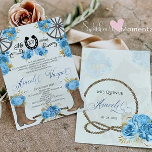 Light Blue Charro Quinceanera Invitation, Charro Quinceanera, Blue Quinceanera, Charro Invitation, Blue Western Quinceanera Invitation,