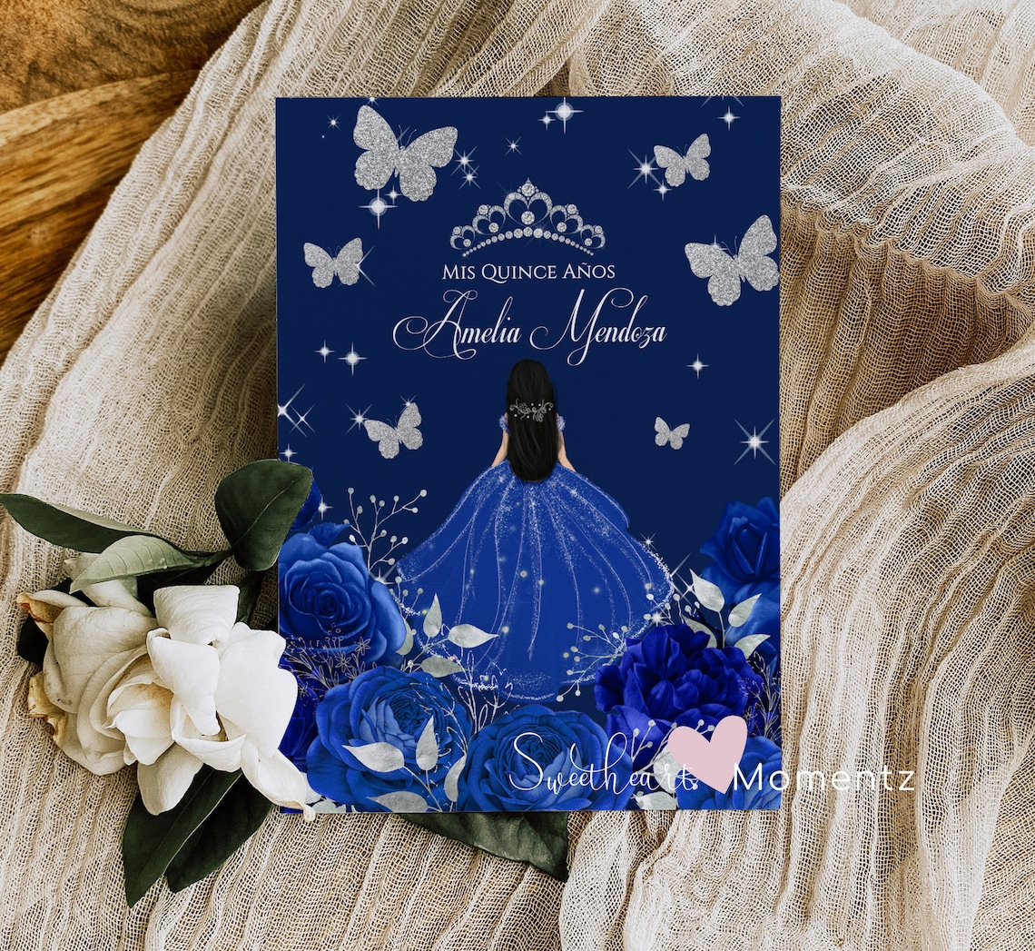 Blue and Silver Butterfly Quinceanera Invitation Butterfly Etsy