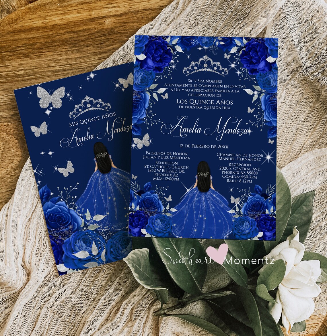 Blue and Silver Butterfly Quinceanera Invitation Butterfly Etsy