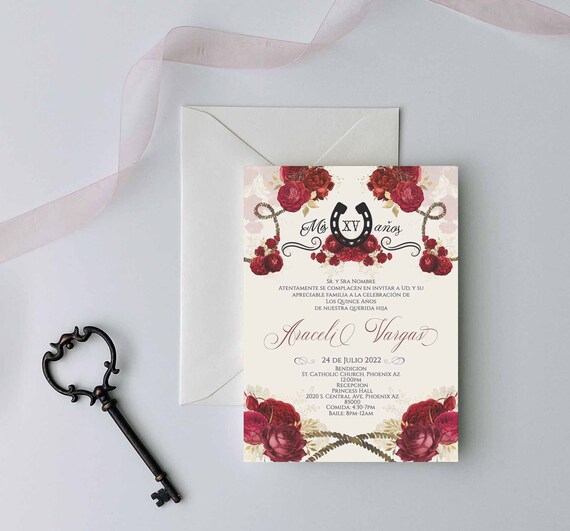 Red Charro Quinceanera Invitation, Charro Quinceanera, Red and Gold Quinceanera, Charro Invitation, Western Quinceanera Invitation, Charro 6 Il_570xn