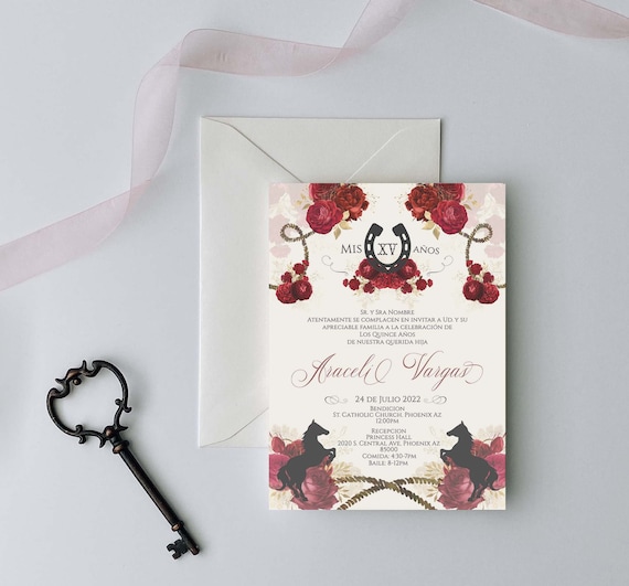 Red Charro Quinceanera Invitation, Charro Quinceanera, Red and Gold Quinceanera, Charro Invitation, Western Quinceanera Invitation, Charro 3 Il_570xn