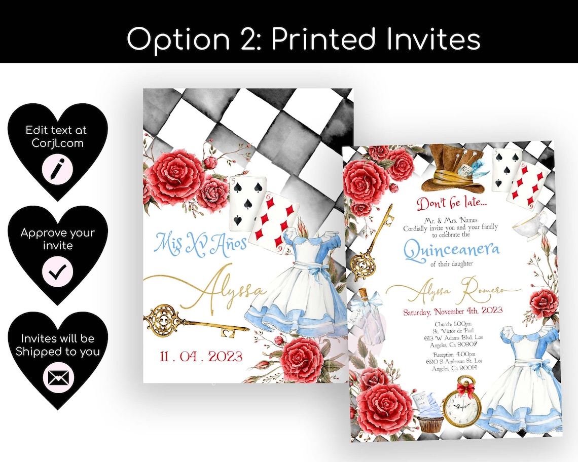 Alice in Wonderland Quinceanera Invitation, Alice Quinceanera