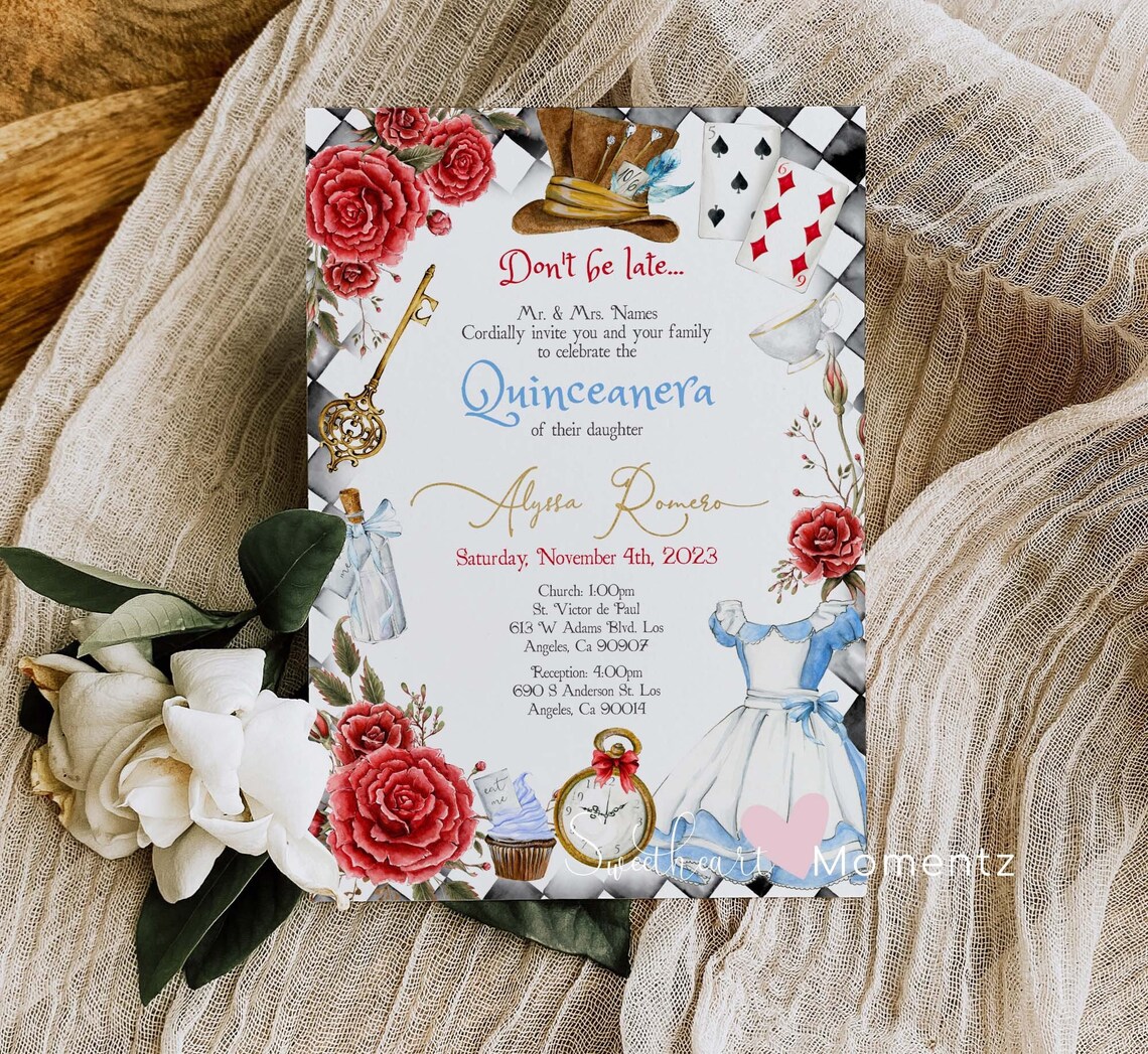 Alice in Wonderland Quinceanera Invitation, Alice Quinceanera