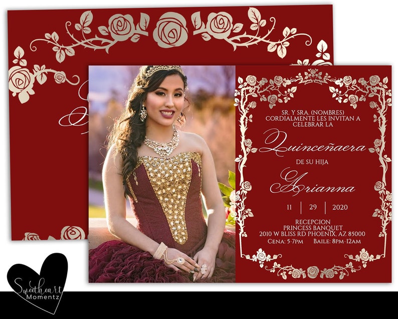 Red Quinceanera Invitation With Photo Quinceanera Invitation Etsy