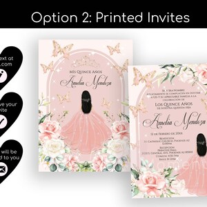 Blush Butterfly Quinceanera Invitation, Butterfly Quinceanera, Rose Gold Quinceanera, Spanish Invitation, 15th Birthday, Butterfly Birthday image 5