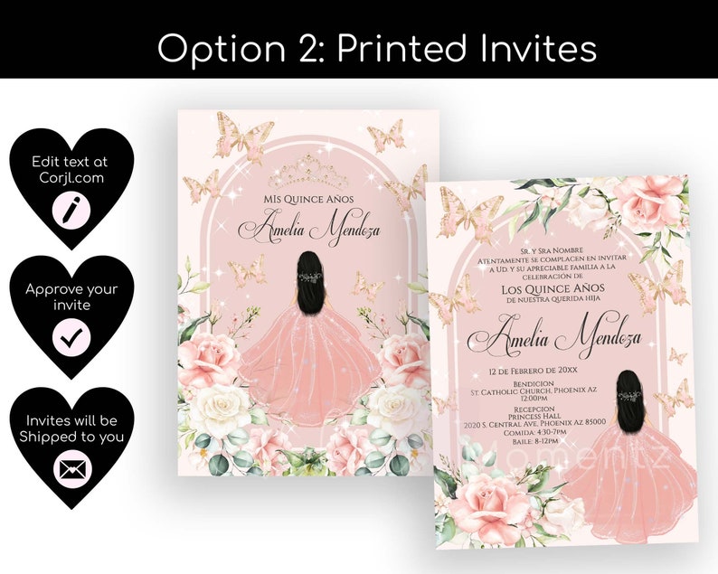 Blush Butterfly Quinceanera Invitation, Butterfly Quinceanera, Rose Gold Quinceanera, Spanish Invitation, 15th Birthday, Butterfly Birthday image 5