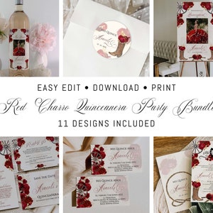 Red Charro Quinceanera, Quinceanera Invitation Bundle , Charro Quinceanera Invitation, Invitation in Spanish, Charro Invitation Bundle