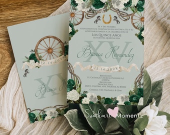 Emerald Charro Quinceanera Invitation, Charro Quinceanera, Emerald Green Quinceanera, Charro Invitation, Western Quinceanera Invitation