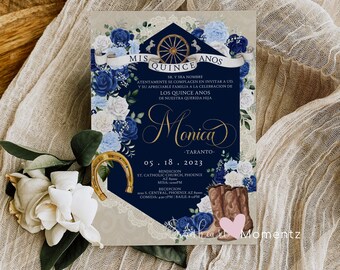 Blue Charro Quinceanera Invitation, Charro Quinceanera, Blue and white Quinceanera, Charro Invitation, Western Quinceanera Invitation