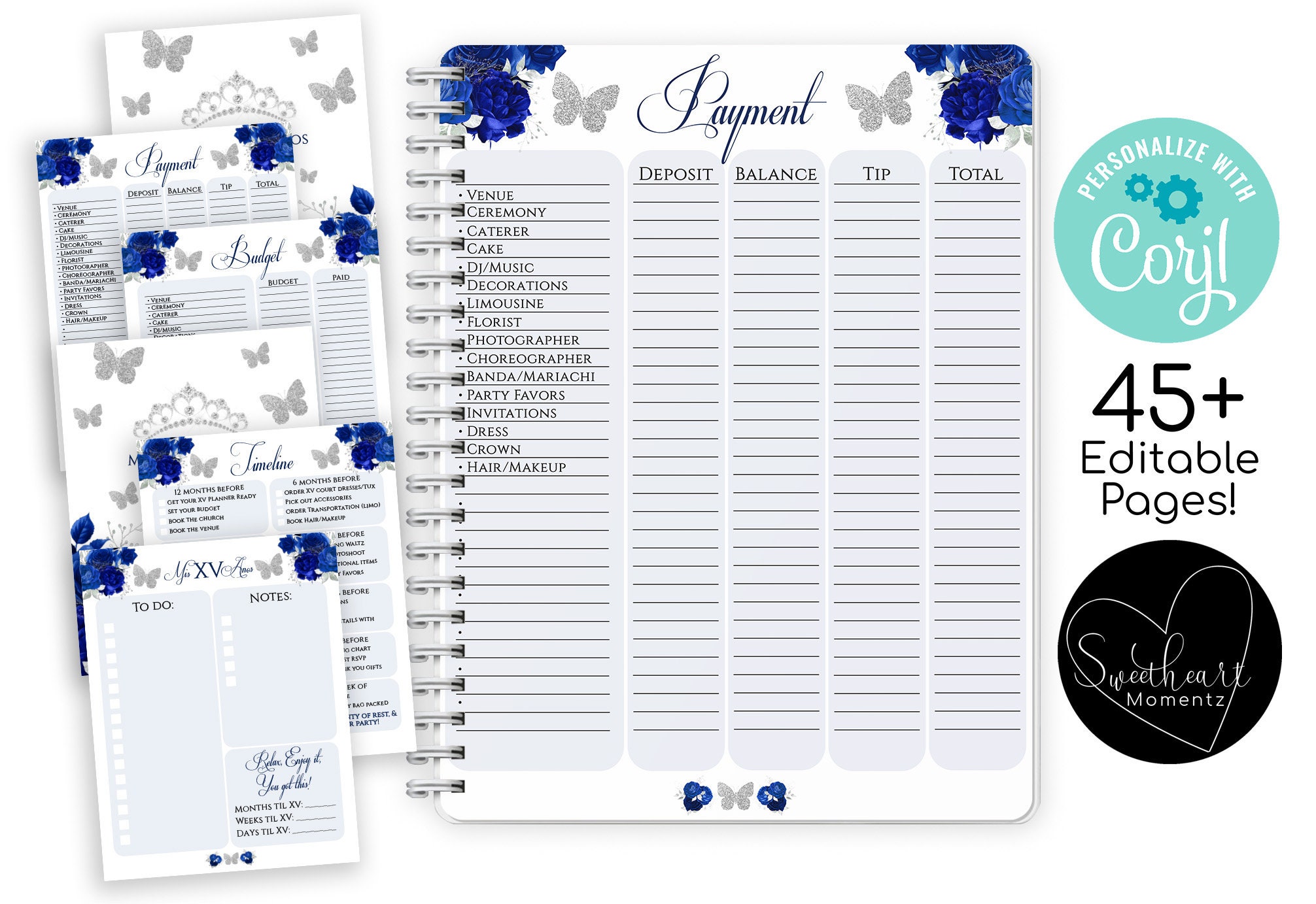 Blue Quinceanera Planning Book, Quinceanera Timeline Printable