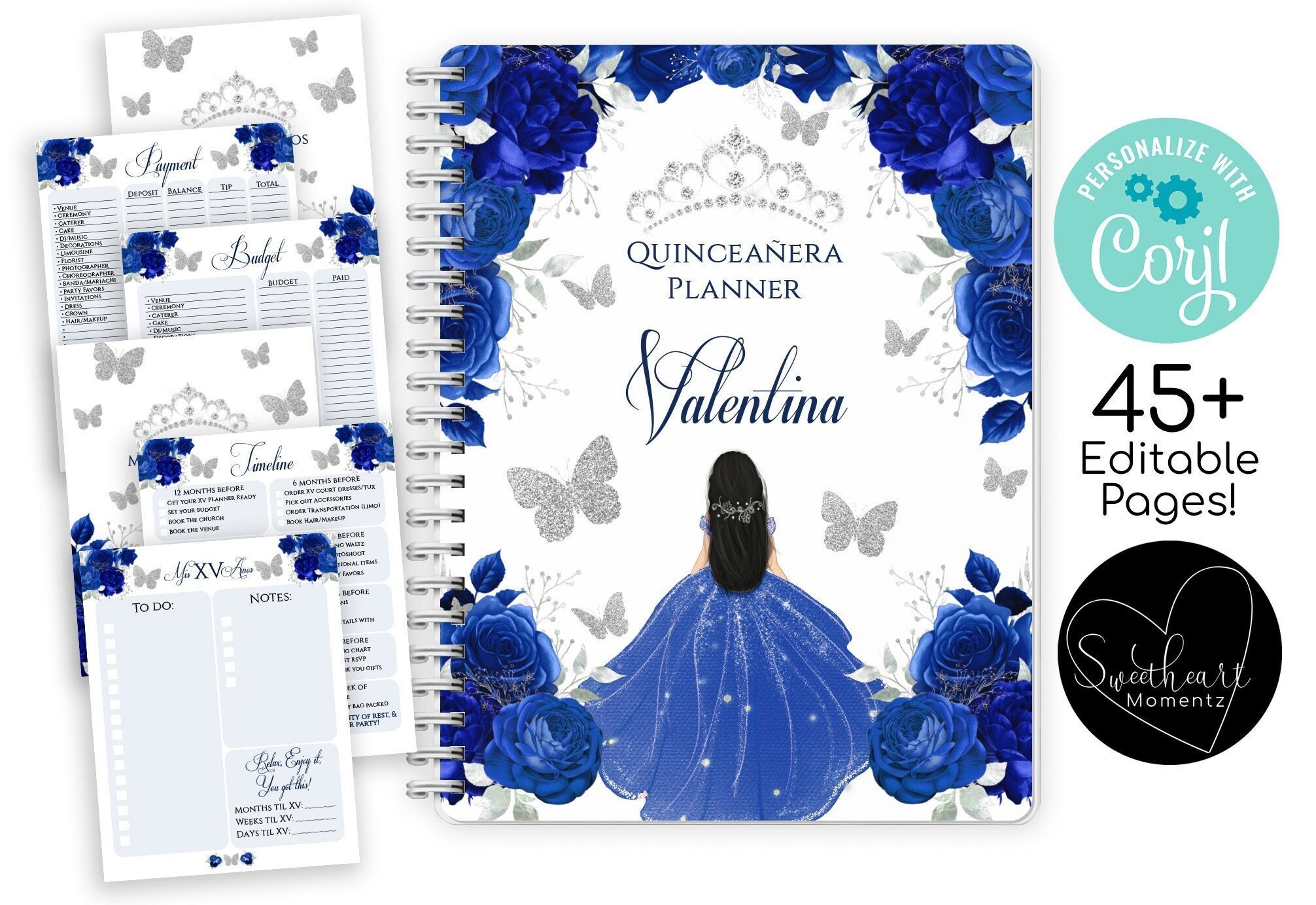 Blue Quinceanera Planning Book, Quinceanera Timeline Printable