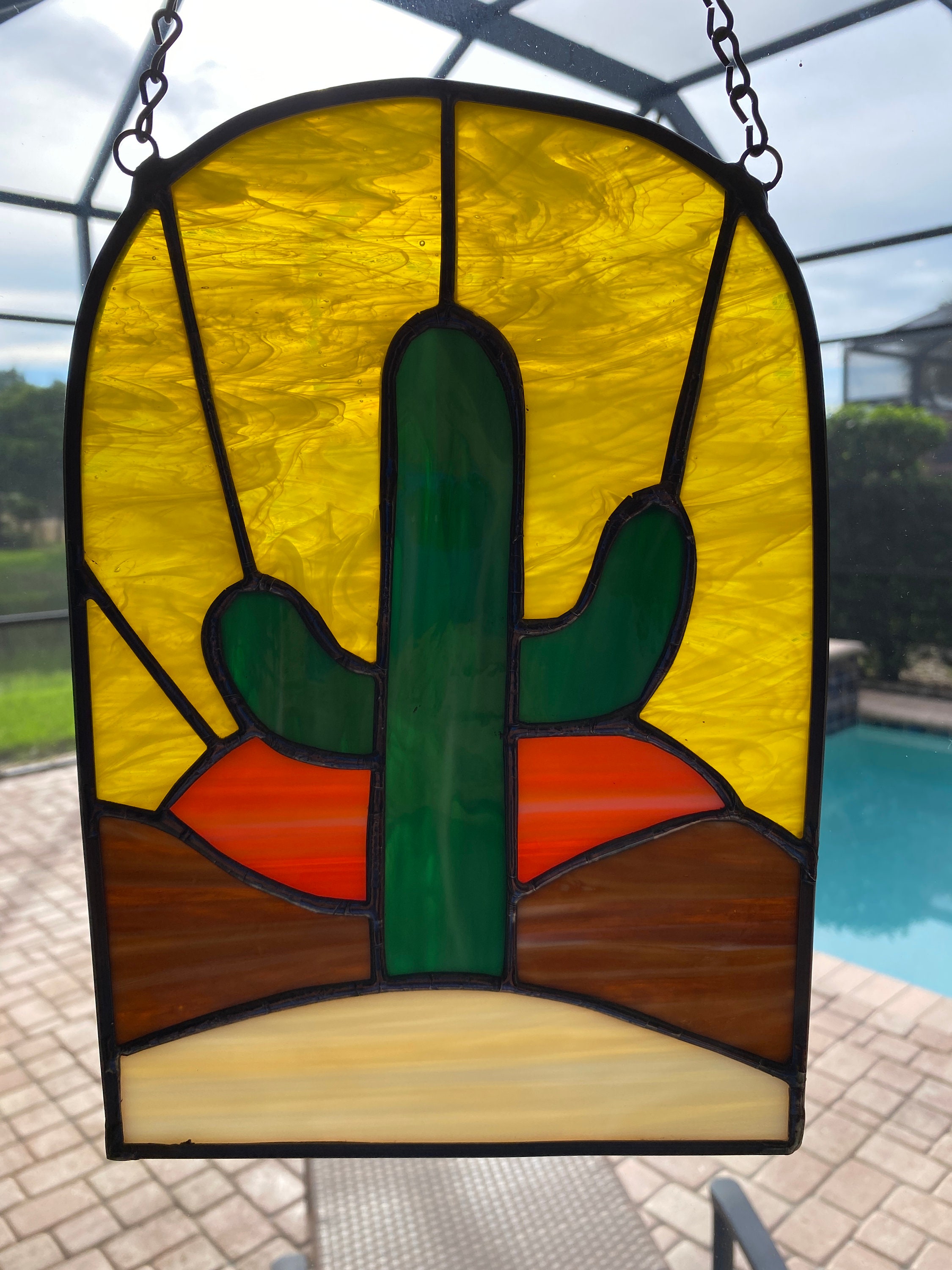 Stained Glass Cactus Suncatcher 11 inches Handmade Etsy