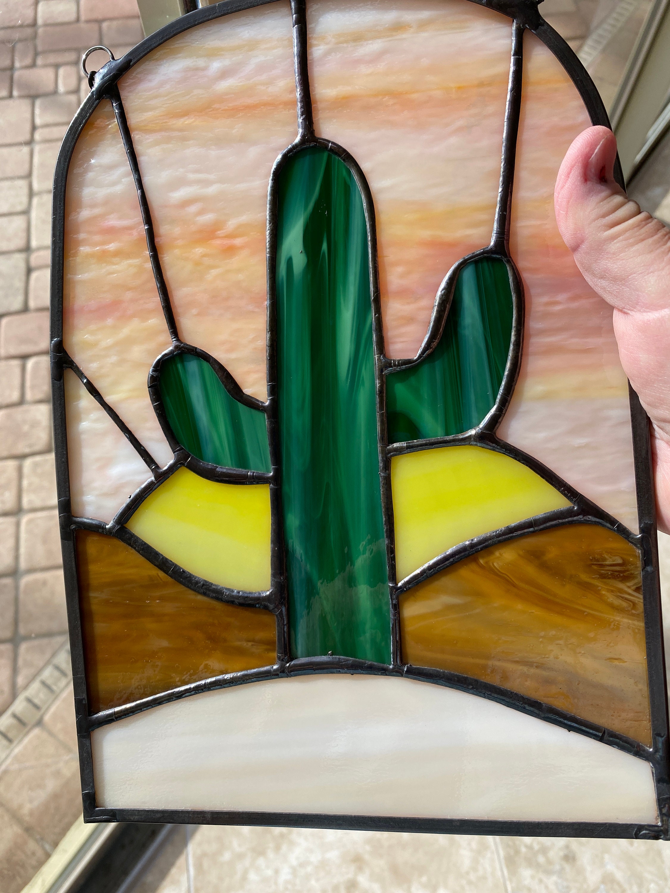 Stained Glass Cactus Suncatcher 11 inches Handmade Etsy