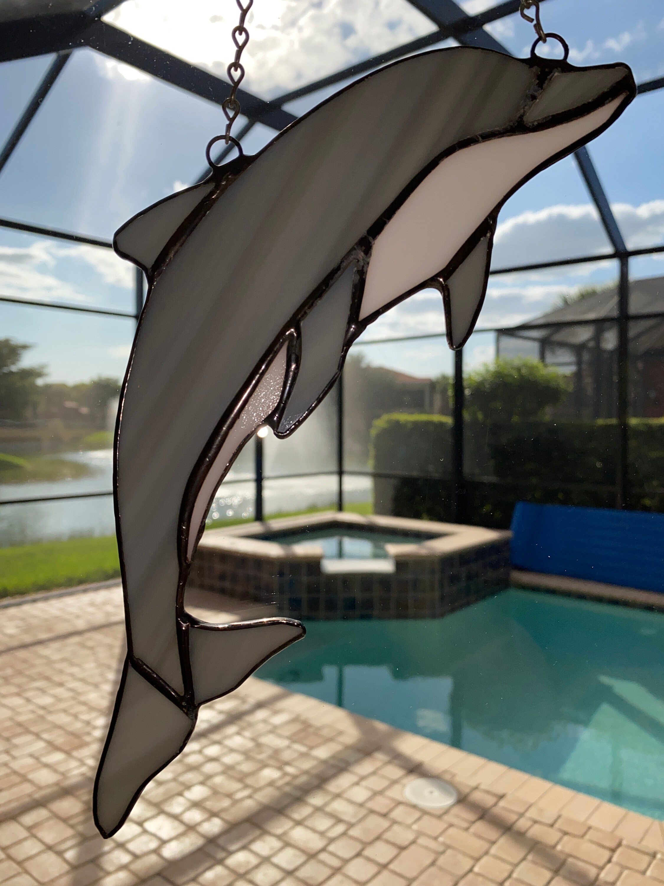 Stained Glass Dolphin Suncatcher 10.5 inches Handmade Etsy