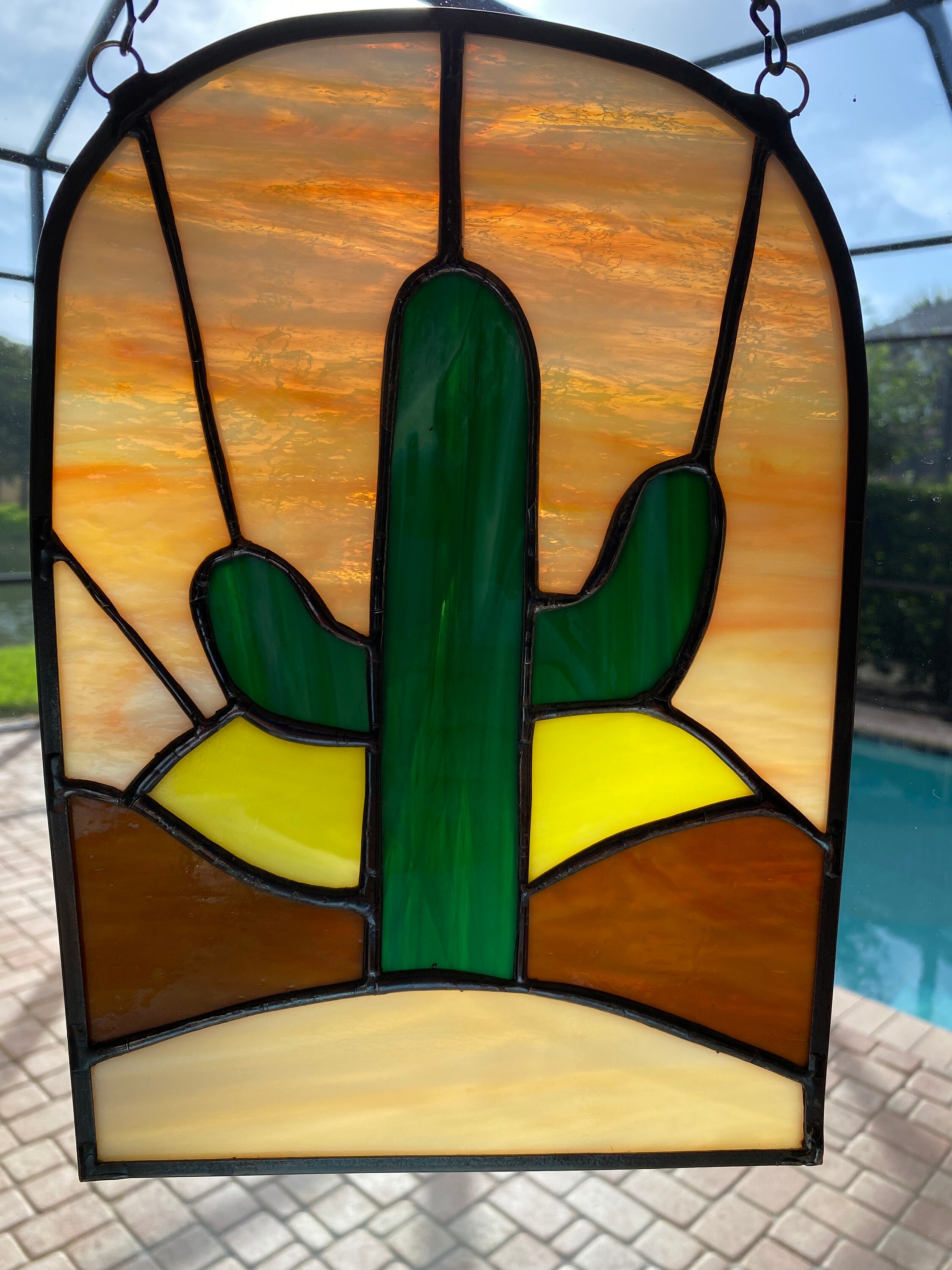 Stained Glass Cactus Suncatcher 11 inches Handmade Etsy