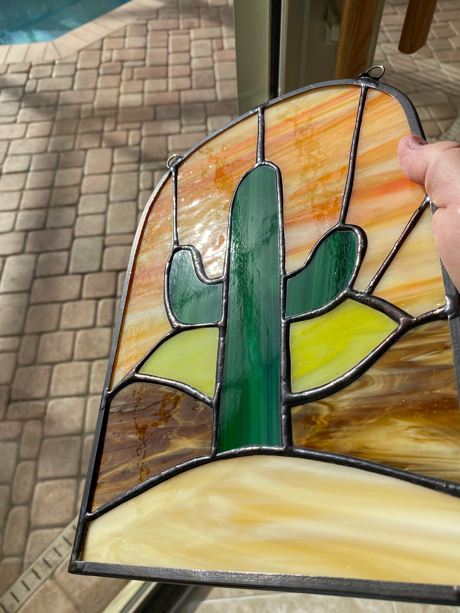 Stained Glass Cactus Suncatcher 11 inches Handmade Etsy