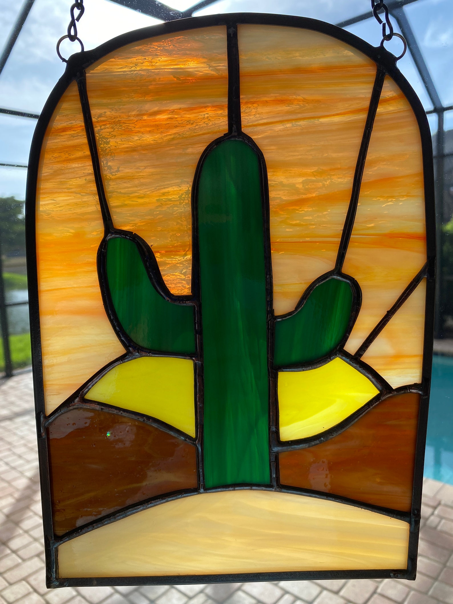Stained Glass Cactus Suncatcher 11 inches Handmade Etsy
