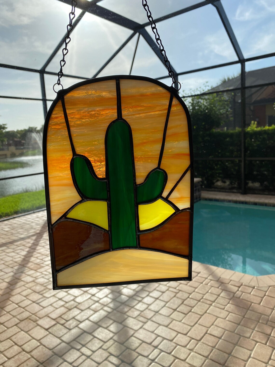 Stained Glass Cactus Suncatcher 11 inches Handmade Etsy