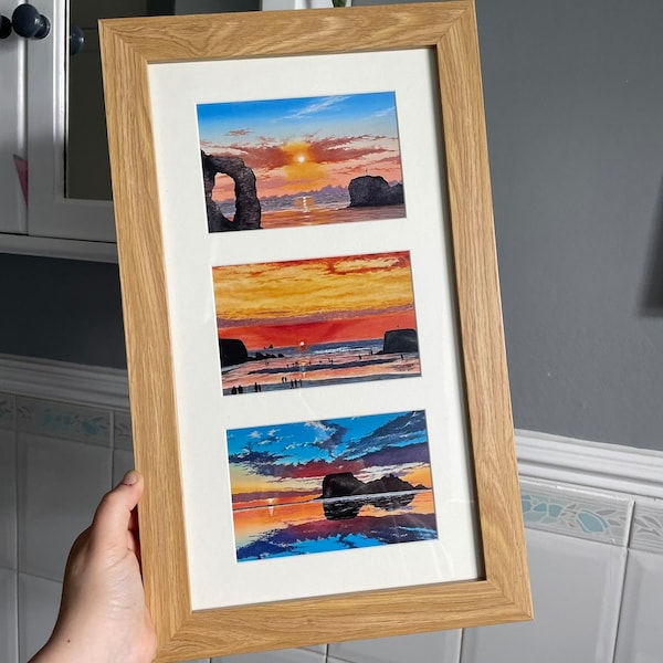 Chapel Rock Sunset Art Prints: Original Framed Beach Trio
