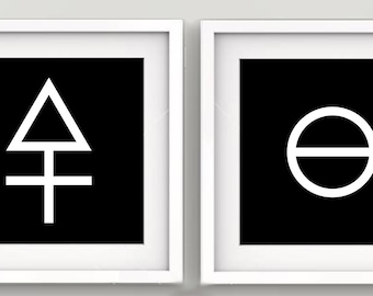 Three Alchemy Principles Symbols Print Set, Sulphur, Salt, Mercury - Minimalist Wall Art - Modern Style Decor - Black Background