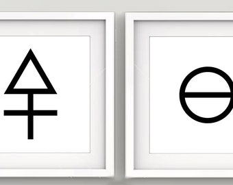 Three Alchemy Principles Symbols Print Set, Sulphur, Salt, Mercury - Minimalist Wall Art - Modern Style Decor - White Background