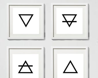 Four Elements Alchemy Symbols Set, Fire, Water, Air, Earth - Minimalist Wall Art Digital - Modern Style Decor - White Background