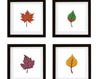 Set of Four Winter (Season) Leaves - Gallery Wall Art Printable Set - Minimalist Nature Wall Art - White Background