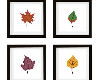 Set of Four Autumn (Fall Season) Leaves - Gallery Wall Art Printable Set - Minimalist Nature Wall Art - White Background