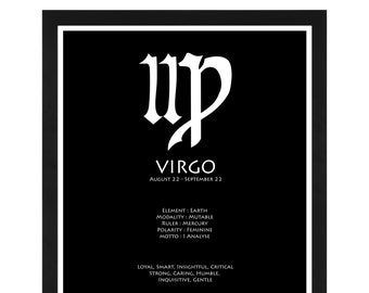 Minimal Black and White Virgo Zodiac Sign - Wall Art - Astrology - Decor