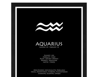 Minimal Black and White Aquarius Zodiac Sign - Wall Art - Astrology - Decor