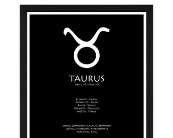 Minimal Black and White Taurus Zodiac Sign - Wall Art - Astrology - Decor