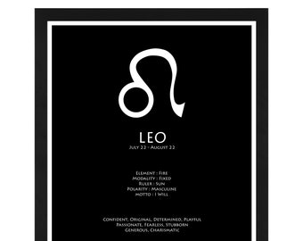 Minimal Black and White Leo Zodiac Sign - Wall Art - Astrology - Decor