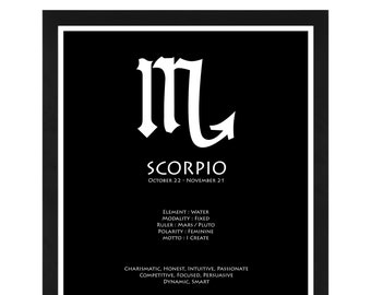 Minimal Black and White Scorpio Zodiac Sign - Wall Art - Astrology - Decor