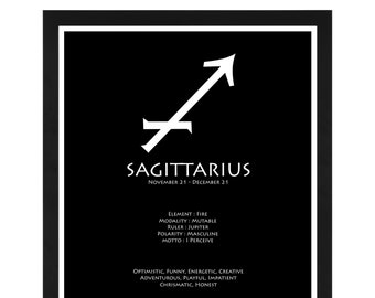 Minimal Black and White Sagittarius Zodiac Sign - Wall Art - Astrology - Decor