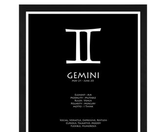 Minimal Black and White Gemini Zodiac Sign - Wall Art - Astrology - Decor