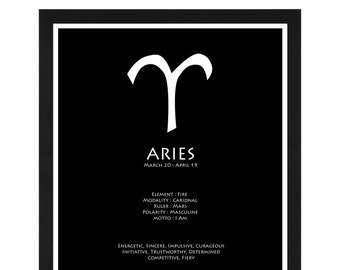 Minimal Black and White Aries Zodiac Sign - Wall Art - Astrology - Decor