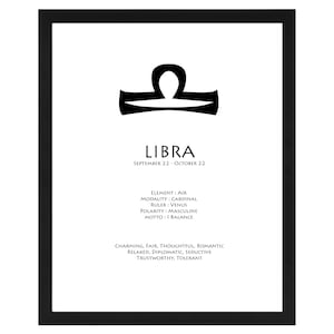 Minimal Black and White Libra Zodiac Sign - Wall Art Digital - Astrology - Decor