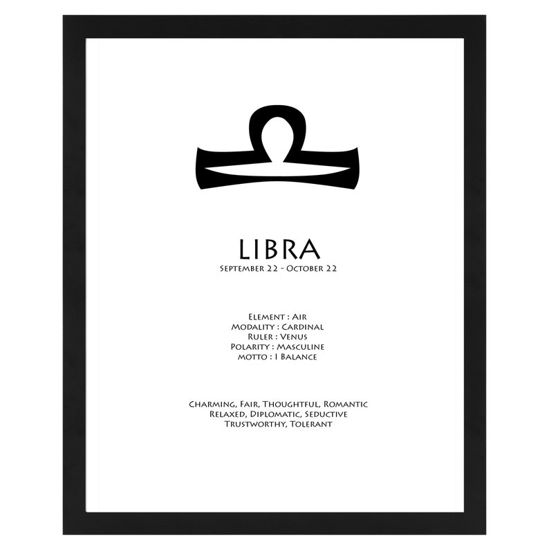 Minimal Black and White Libra Zodiac Sign Wall Art Digital Astrology