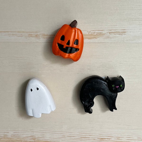 Pumpkin Ghost Black Cat Magnets Halloween Jack-O-Lantern Set of 3