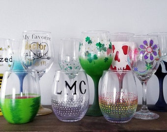 Custom Painted Wine Glass, Personalized Wine Glasses, Wine Glass Gift