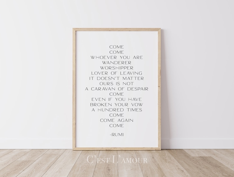 Rumi Poem Come Come Whoever You Are Spiritual Sufi Typography Etsy