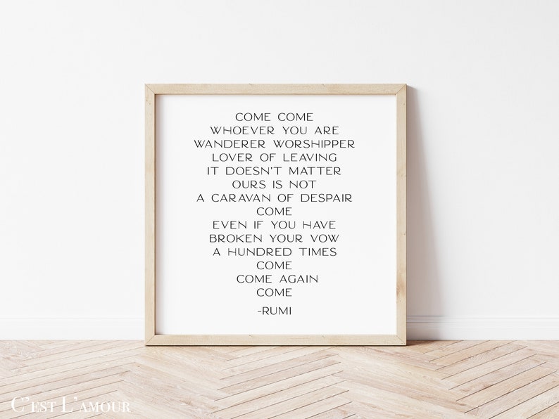 Rumi Poem Come Come Whoever You Are Spiritual Sufi Typography Etsy