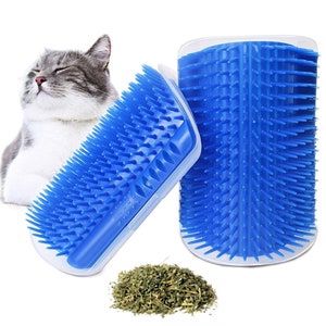 Cat Self Groomer with Catnip | Wall Brush Cat Corner Scratcher | Face Massage Comb Brush for Cats | Corner Catnip Scratching Post