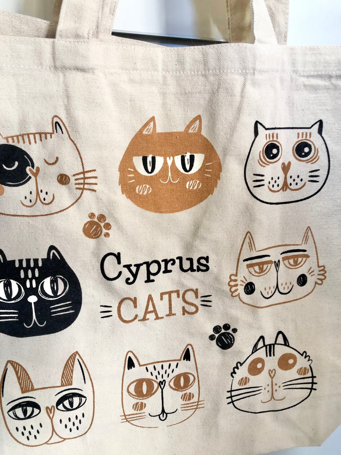Linen Canvas Tote Shopping Bag With Cats Cat Lover Gifts ECO Friendly