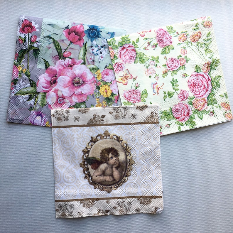 3 pcs Mini Paper Napkins for Decoupage. Shabby Chic Vintage Etsy