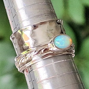 Gifts for Her-Common Opal in Sterling silver 925 Spinner, Anxiety, Fidget ring- birthstone-October