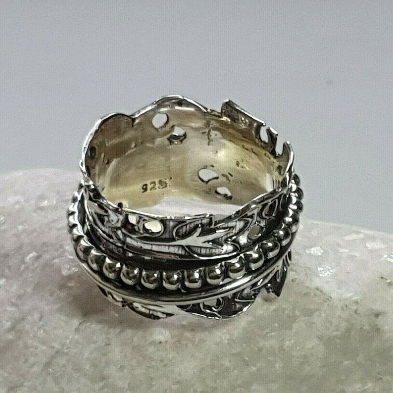 elegant sterling silver spinner anxiety stress ring floral bohemian