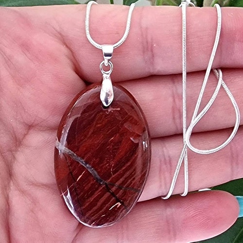 Gifts for Her- Red snakeskin Jasper Crystal Gemstone Necklace- Silver plated store snake chain-16