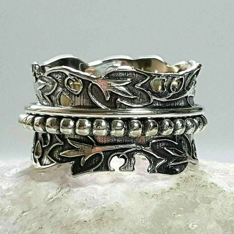 elegant sterling silver spinner anxiety stress ring floral bohemian